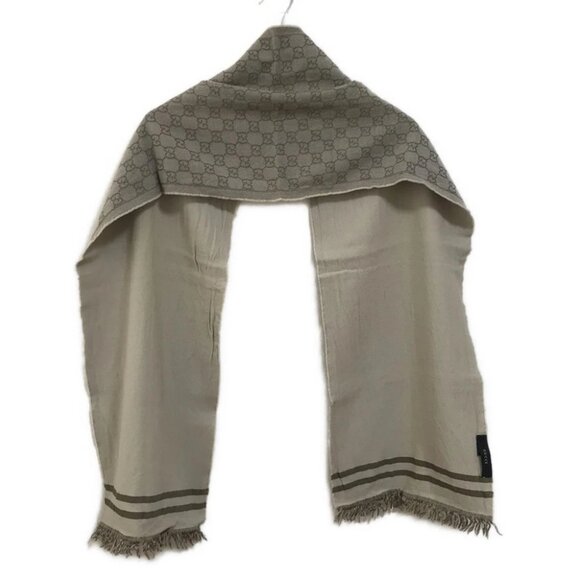 Auth GUCCI - Gray Beige Dark Brown Wool Scarf - Picture 2 of 7